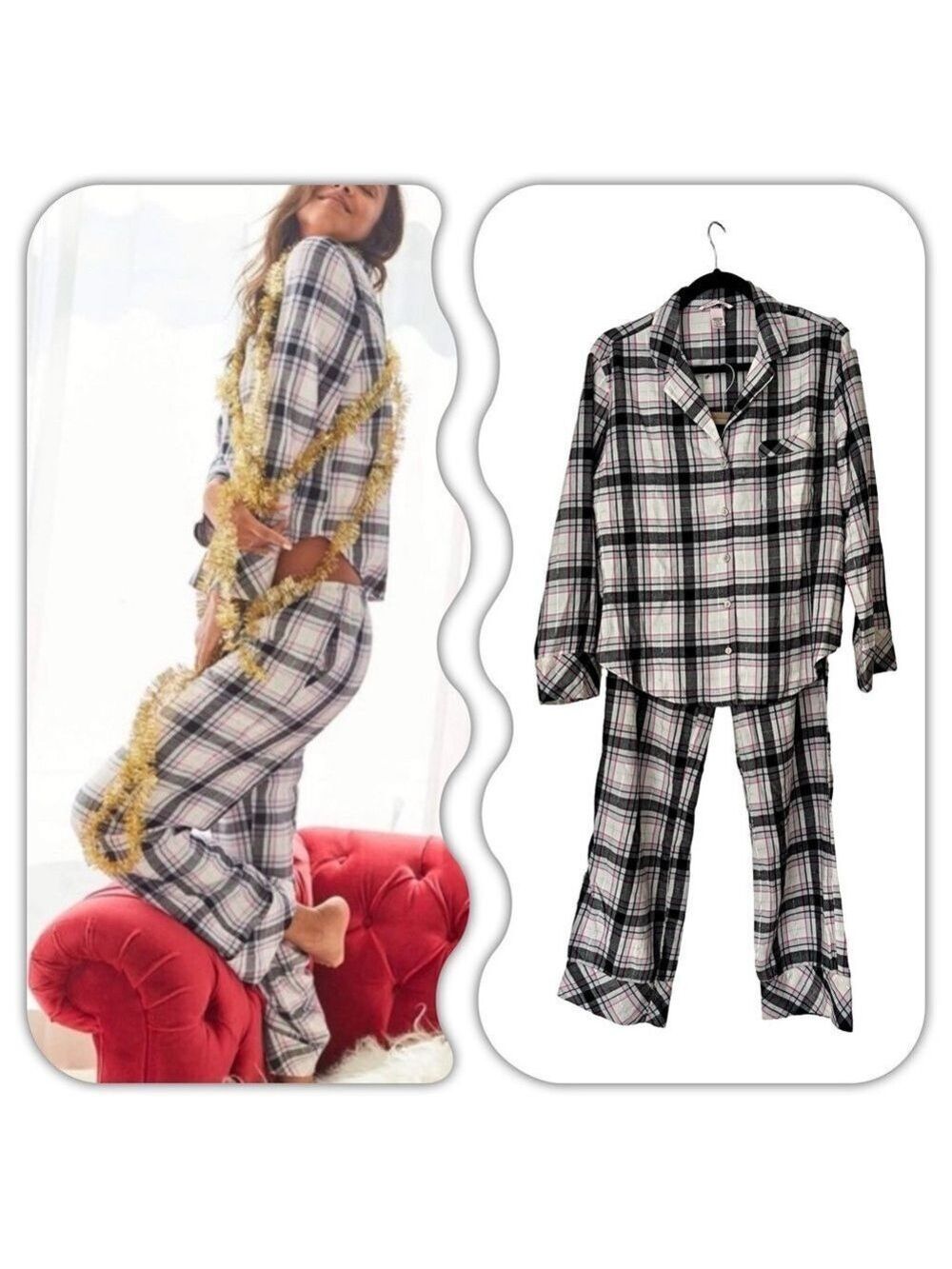 Victoria's Secret flannel Pink and Gray Pajama set